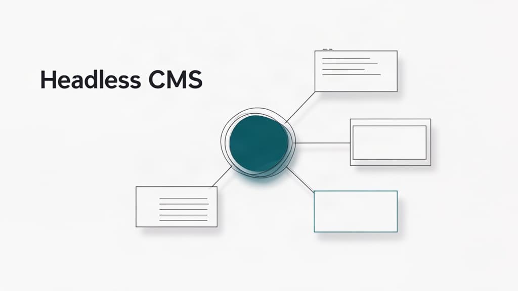 Architecture système d'un CMS headless montrant l'intégration multi-canaux web mobile email et contenus